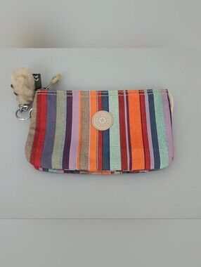 Kipling Multicolor Striped Zip Wallet in Orange, Blue, Mint & Purple